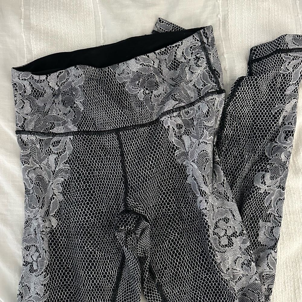 lululemon athletica Black and Gray Lace Pattern Leggings
